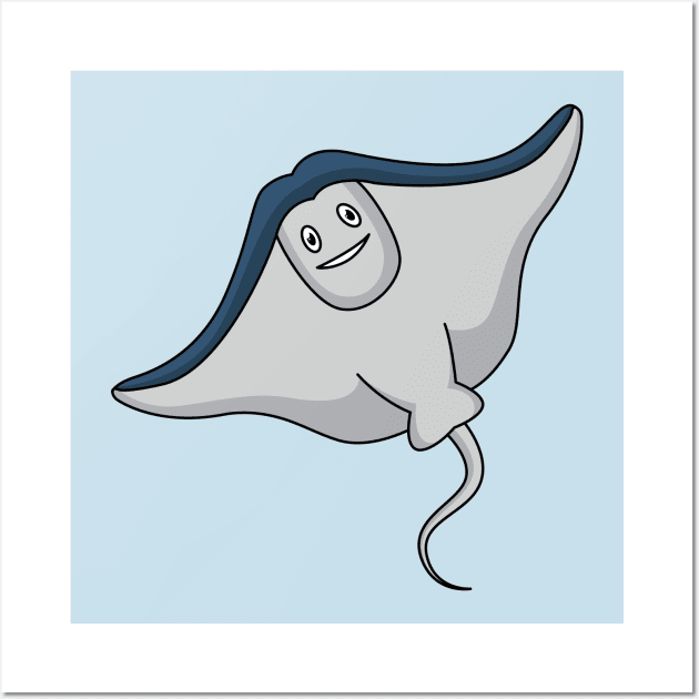 Happy stingray fish cartoon illustration Wall Art by Cartoons of fun